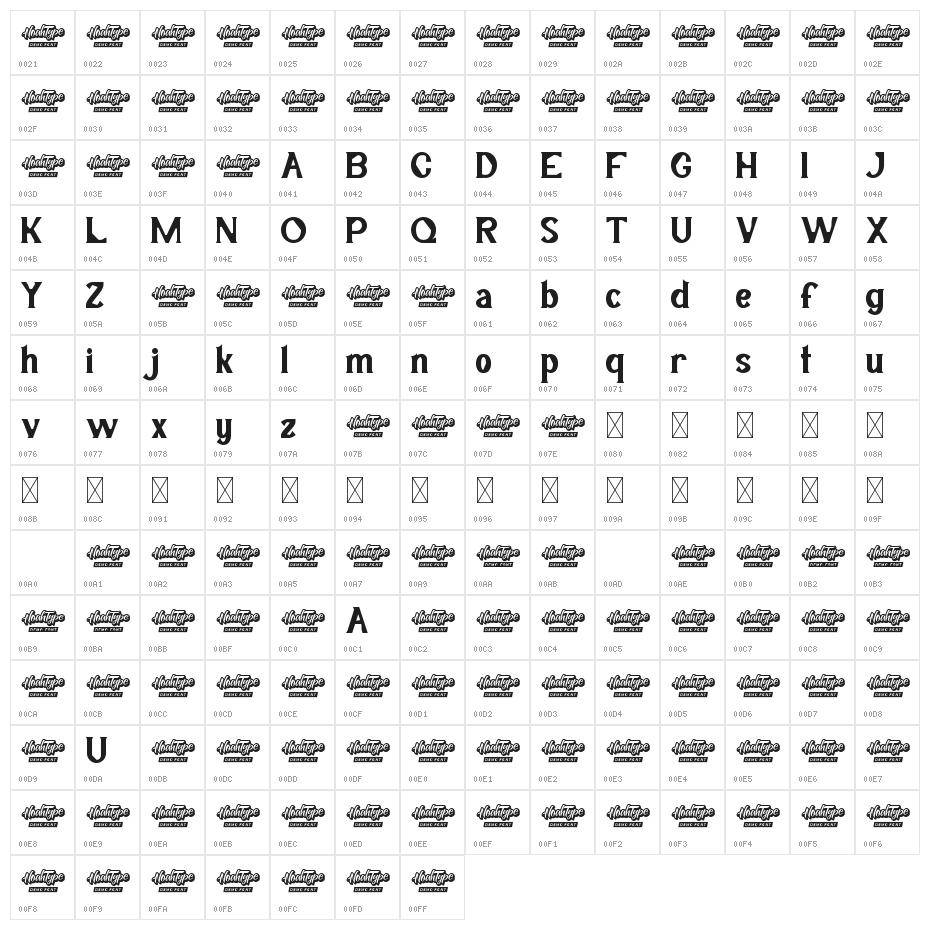 OliveTowerDemo Bold Character Map