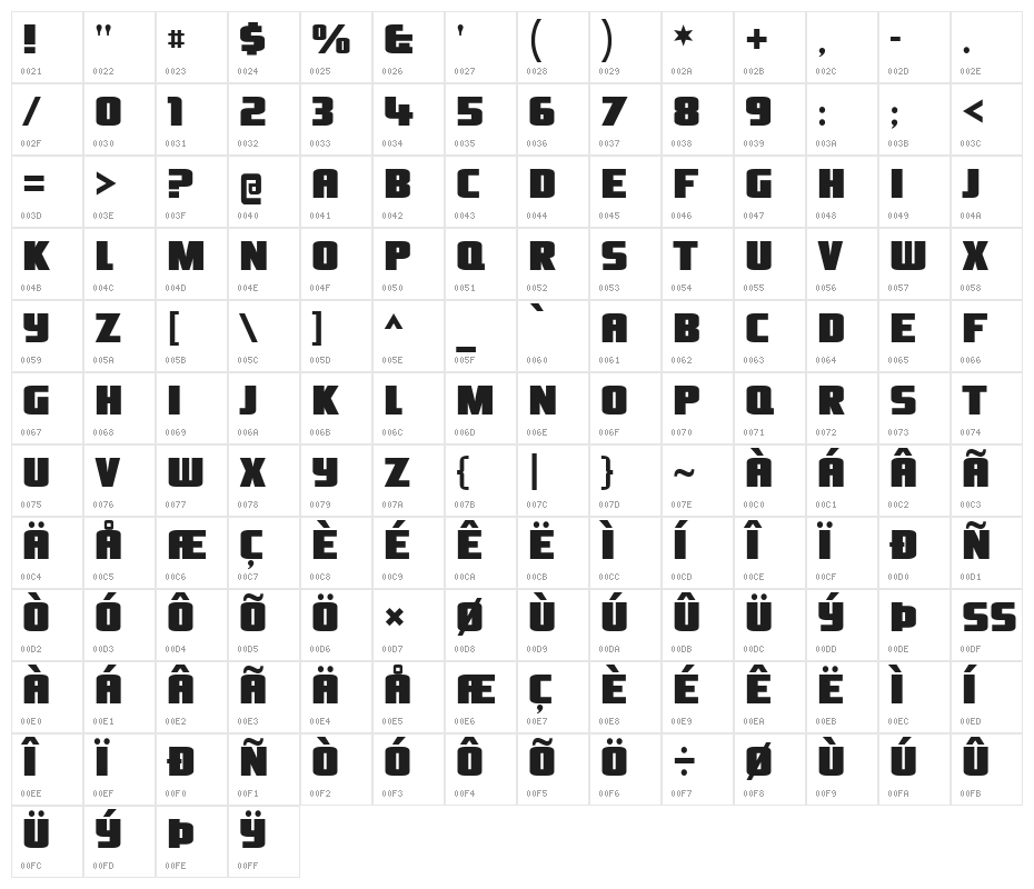 OliversBarney-Regular Character Map
