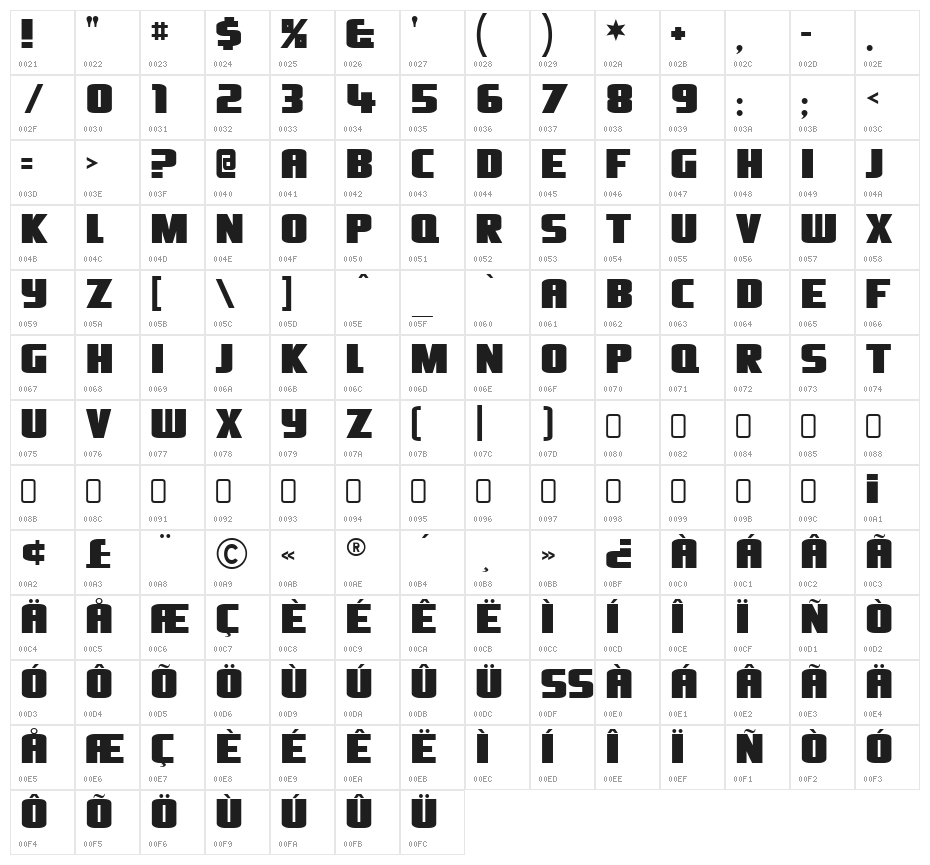 OliversBarney-Regular Character Map