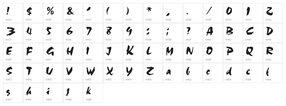 Olivia Brush Character Map