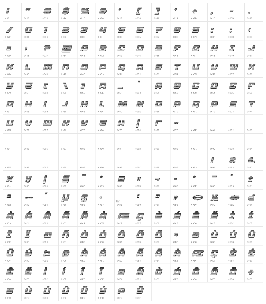 Olympic Carrier Chrome Italic Character Map