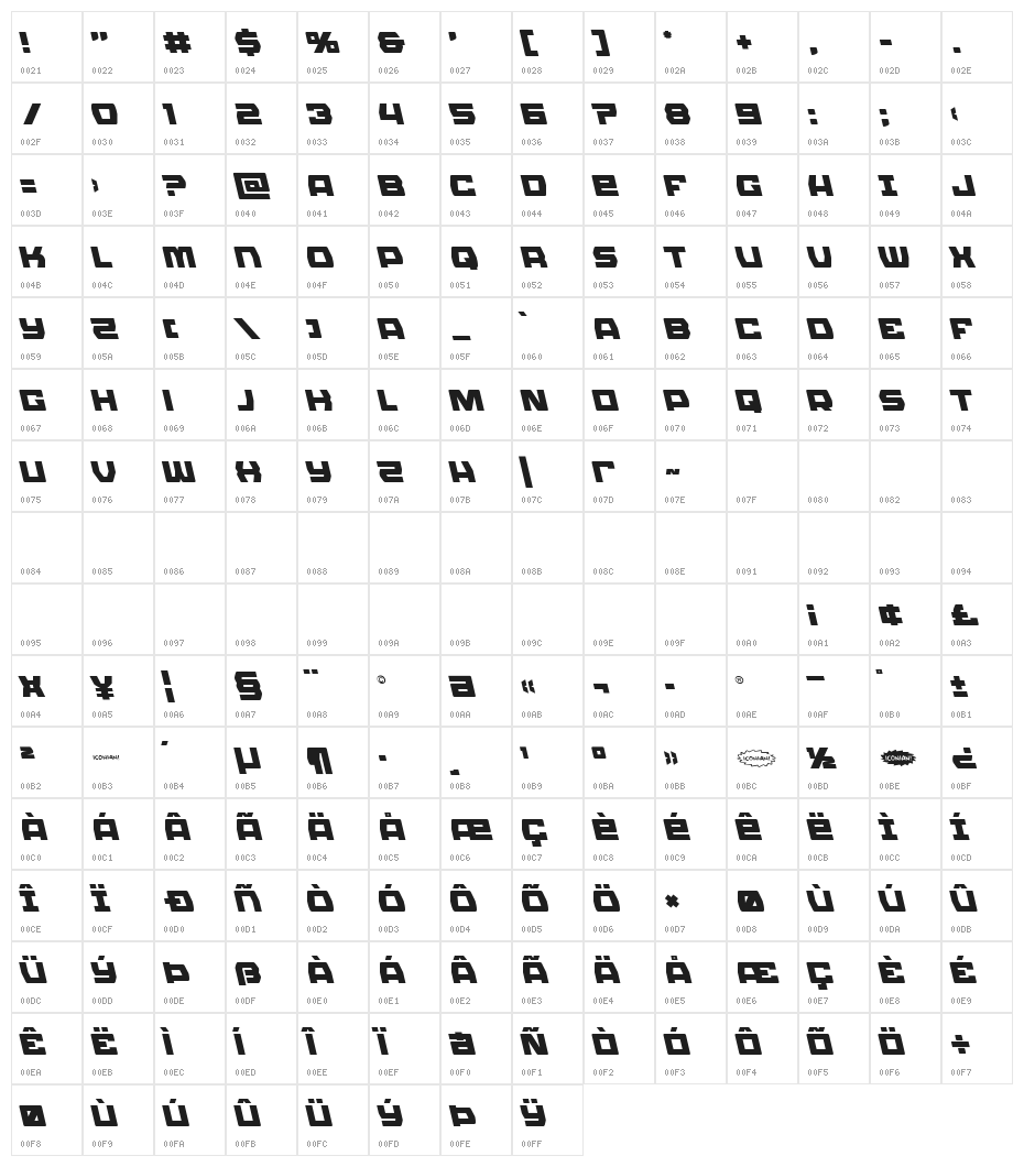 Olympic Carrier Leftalic Character Map