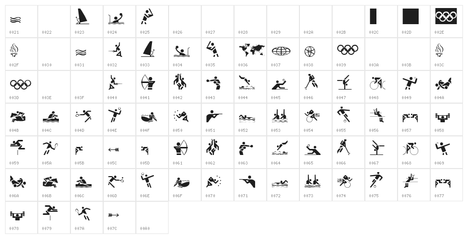 Olympicons Regular Character Map