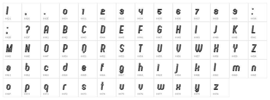 Olympus Italic Character Map