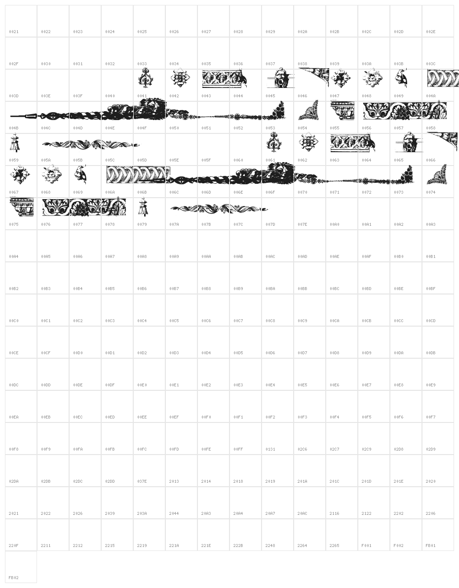 old ornaments Character Map