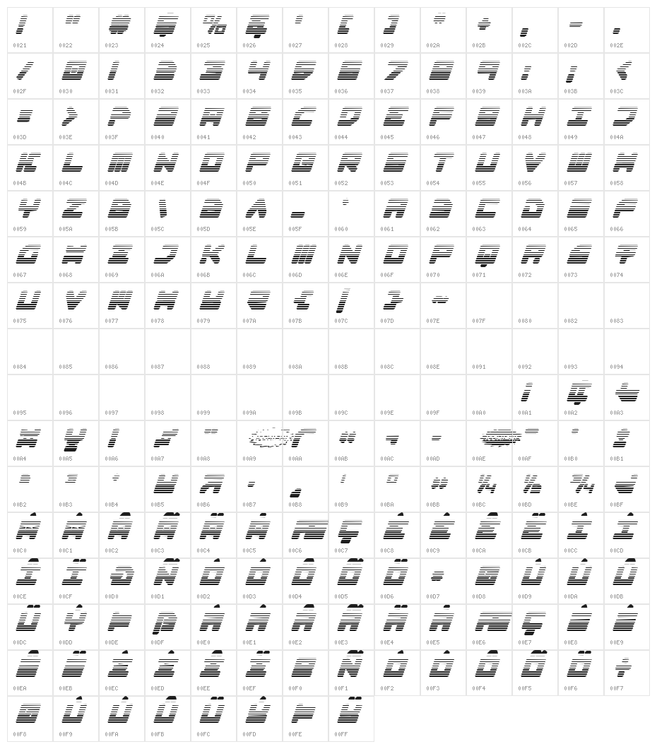 Omega-3 Gradient Italic Character Map