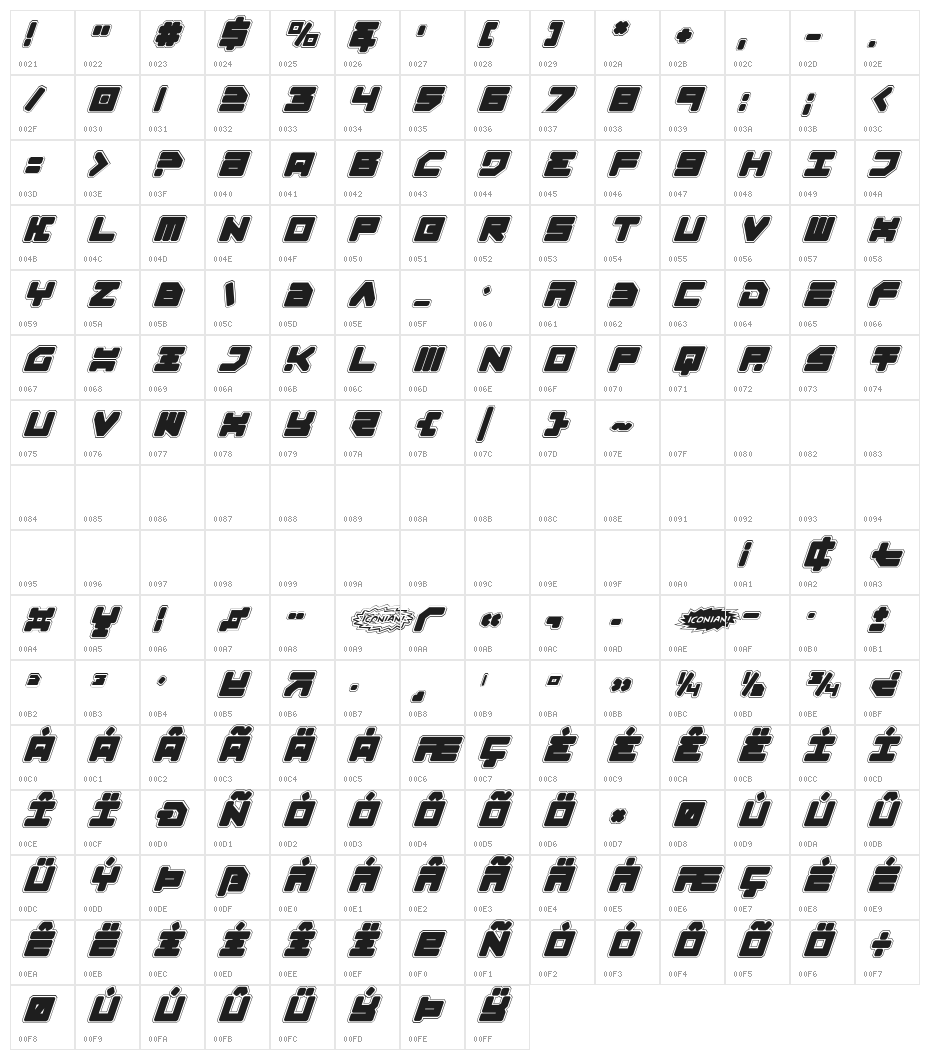 Omega-3 Pro Italic Character Map