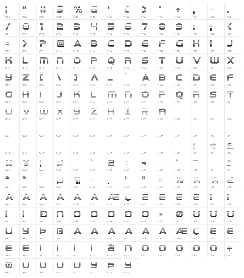 Omega Flight Gradient Character Map