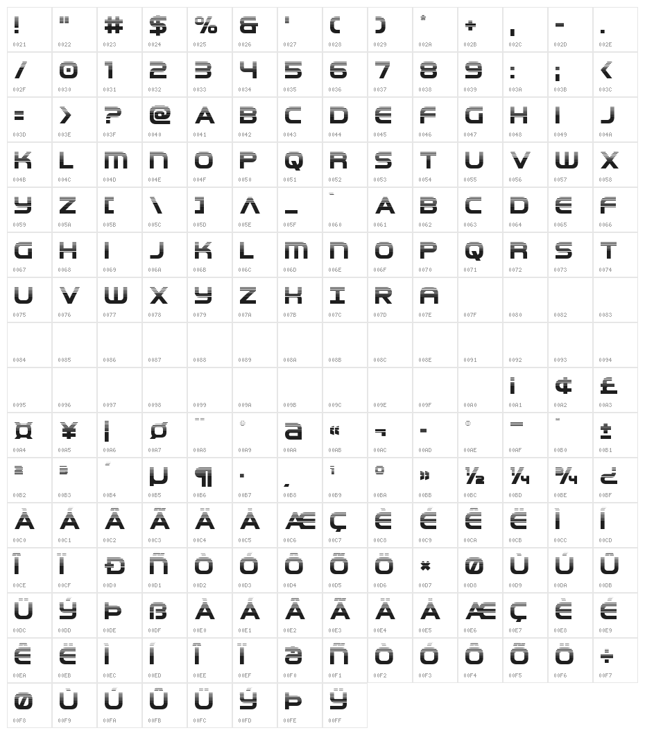 Omega Flight Halftone Character Map