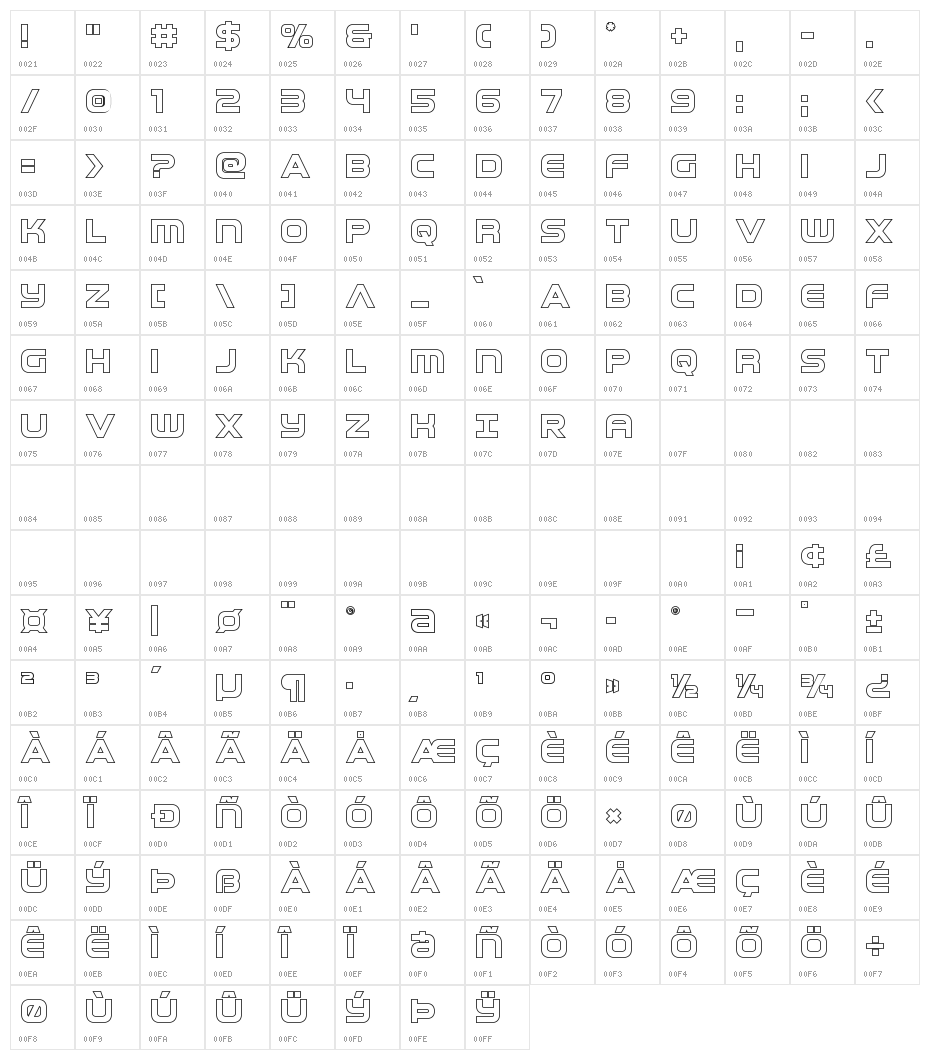 Omega Flight Outline Character Map
