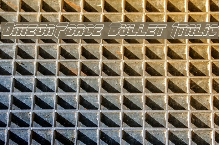 OmegaForce Bullet Italic Font examples
