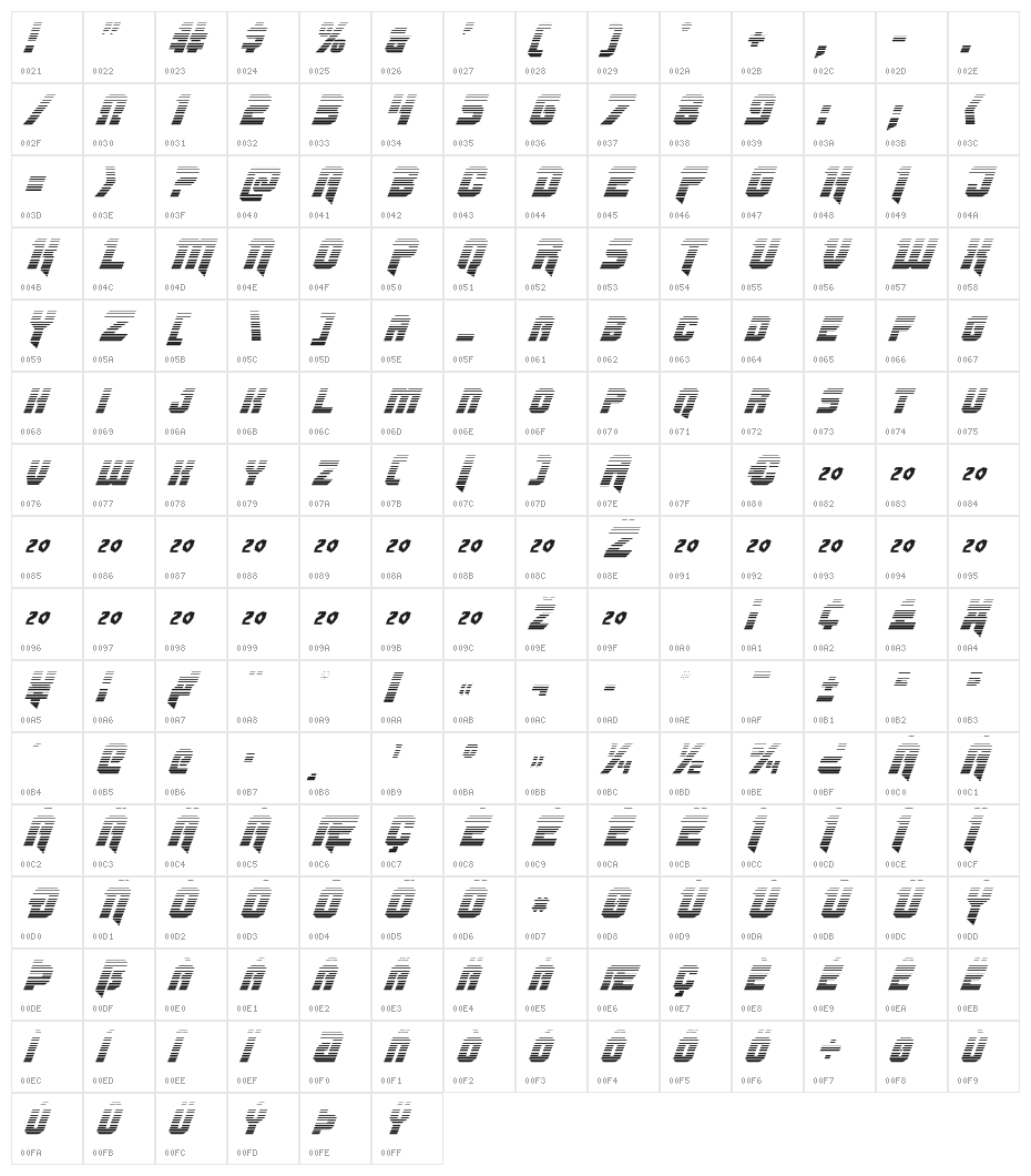 OmegaForce Gradient Italic Character Map