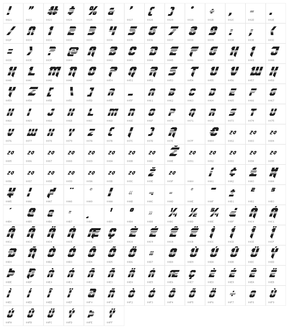 OmegaForce Halftone Italic Character Map