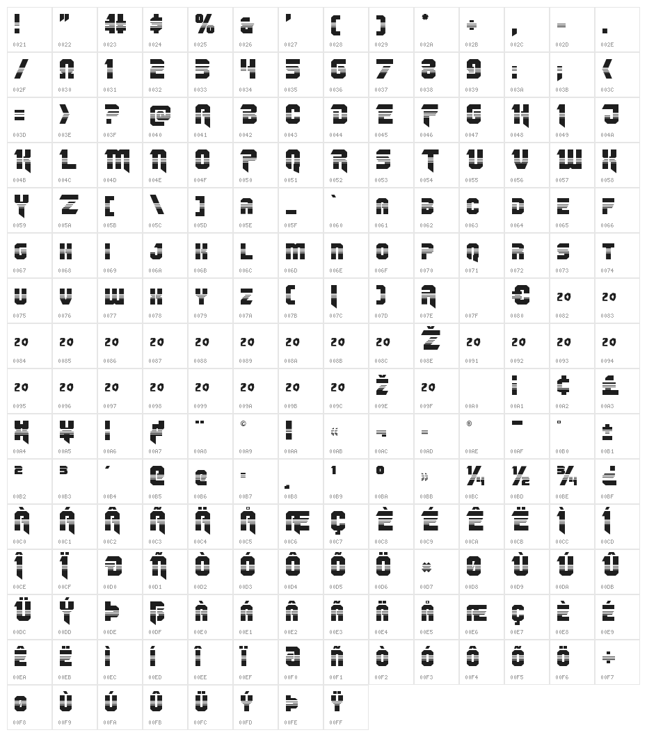 OmegaForce Halftone Regular Character Map