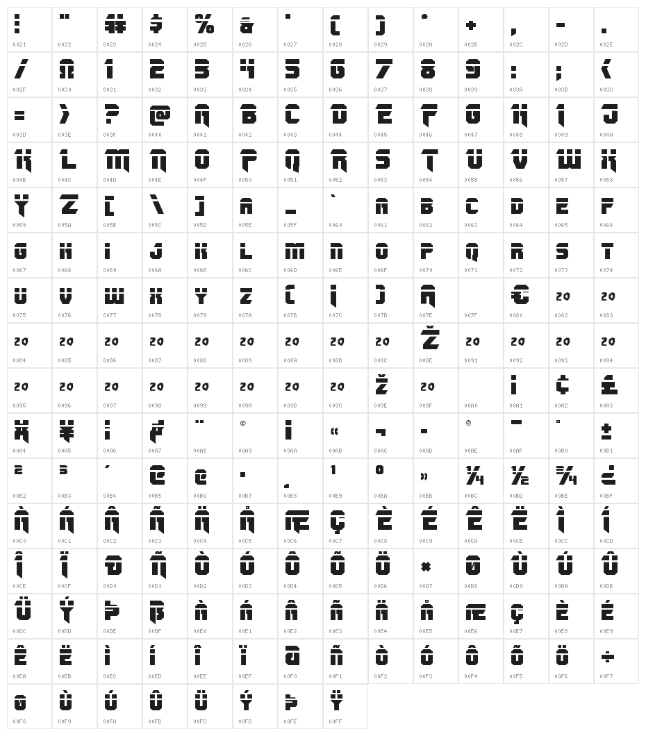 OmegaForce Laser Regular Character Map
