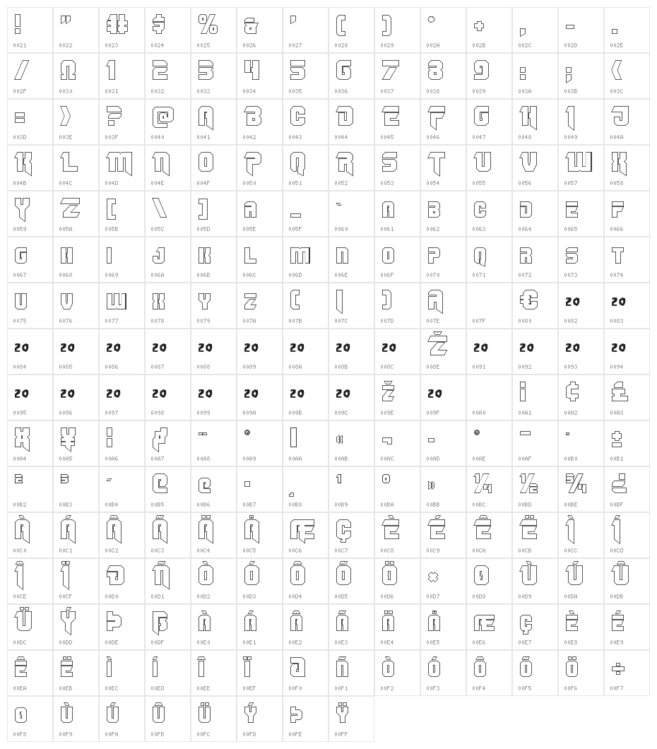 OmegaForce Outline Regular Character Map