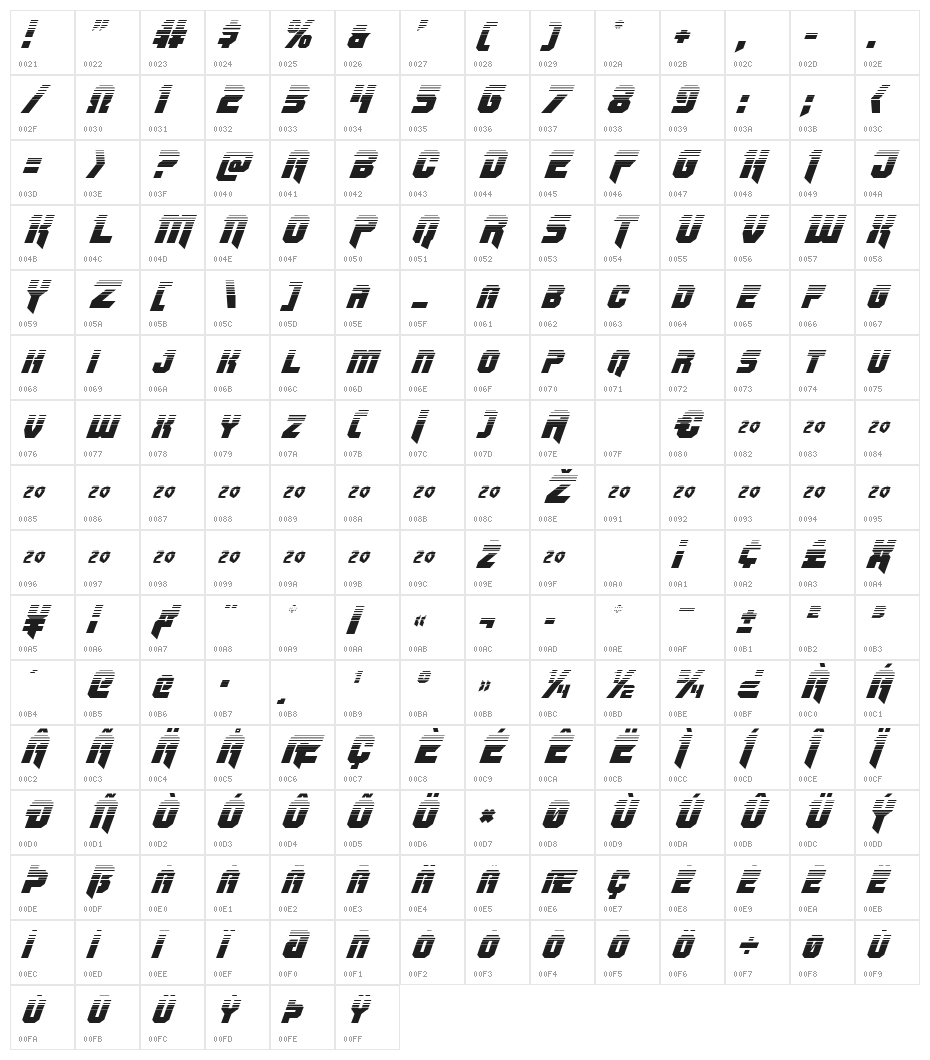 OmegaForce Twotone Italic Character Map