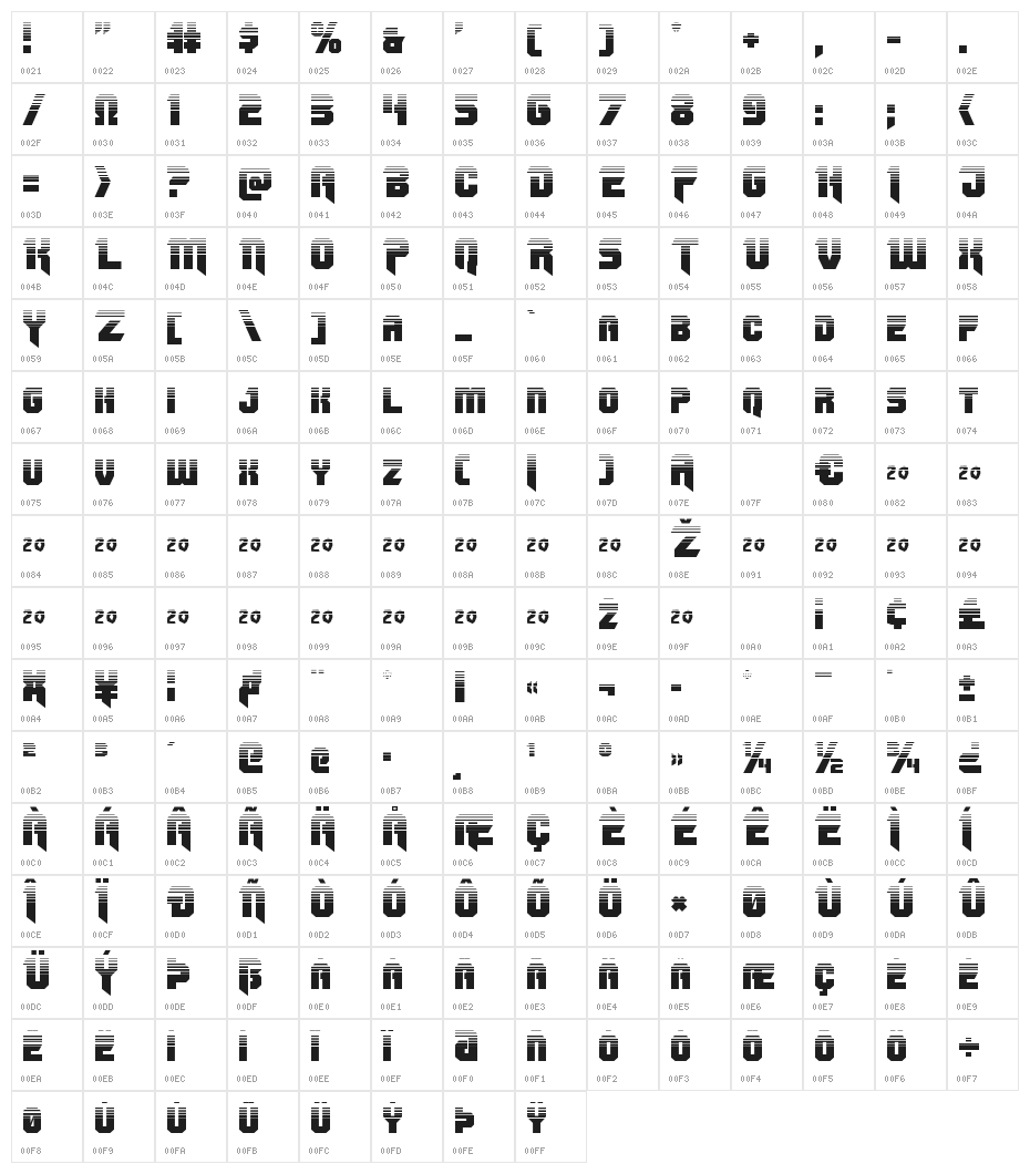 OmegaForce Twotone Regular Character Map