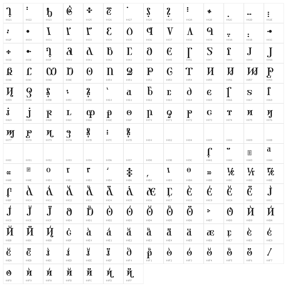 Ondrwaax-Bold Character Map