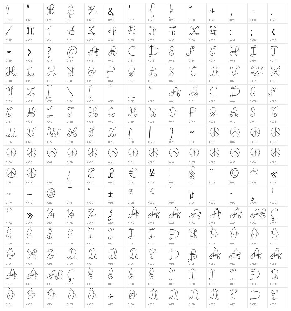 One Wild Line Character Map