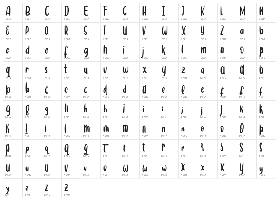 One_Heart Character Map