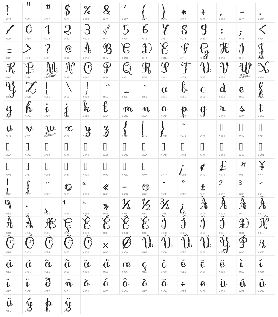 Only One Dollar Demo Bold Character Map