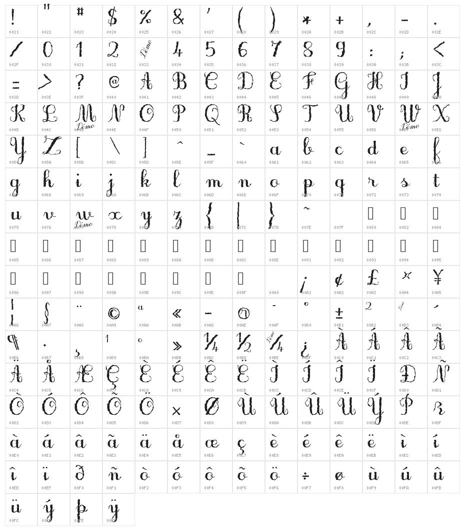 Only One Dollar Demo Medium Character Map