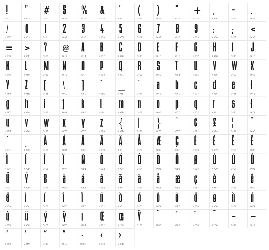 OPBinderStyle-Bold Character Map