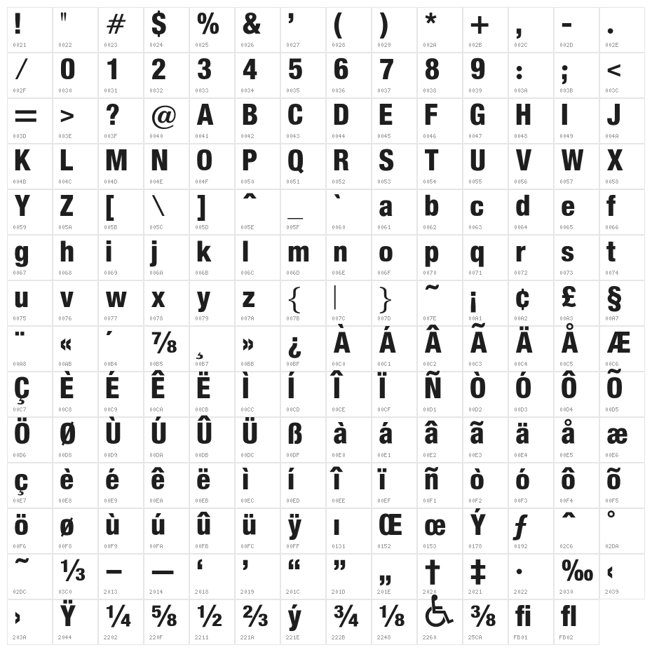 OPTIAlpine-EightySeven Character Map