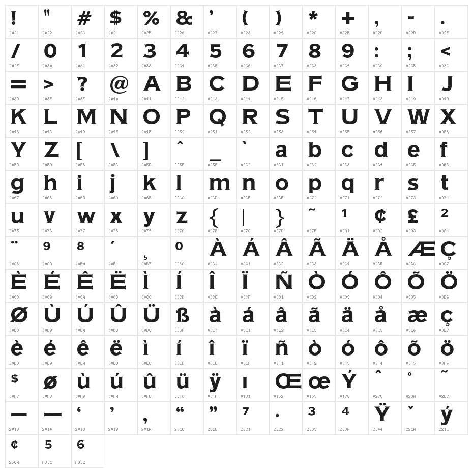 OPTIAmericanGothic-Bold Character Map