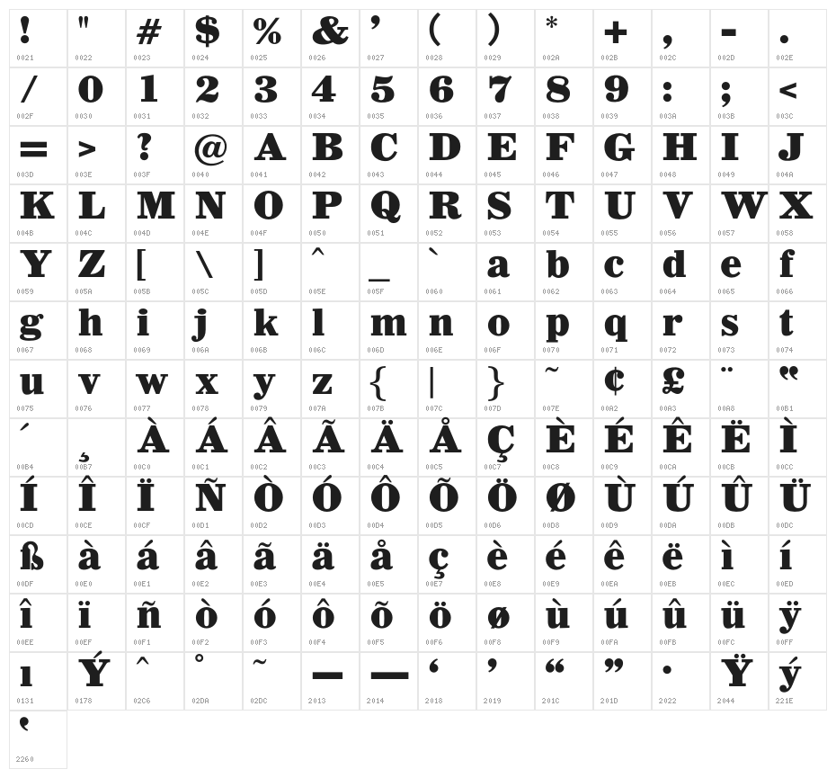 OPTIAntique-Bold Character Map