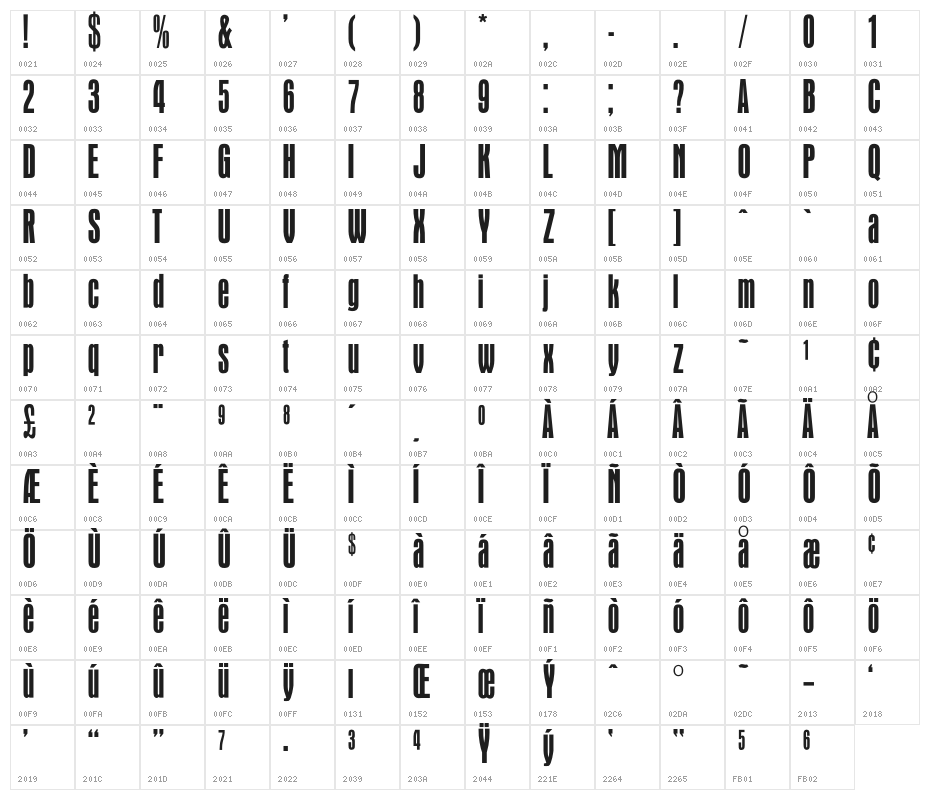 OPTIAuroraGroteskEight-XCn Character Map