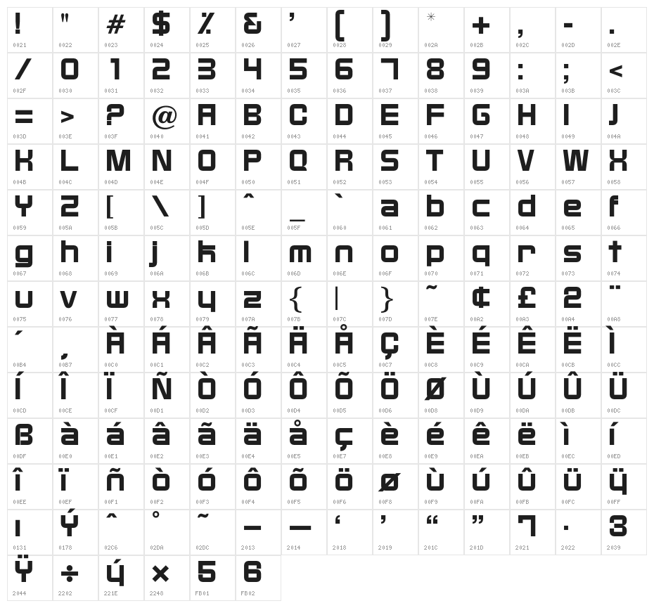 OPTIBenny-One Character Map