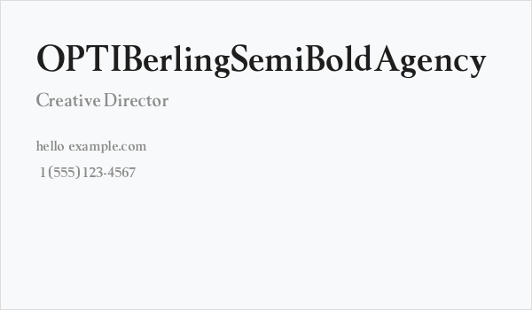 OPTIBerlingSemiBoldAgency Business Card