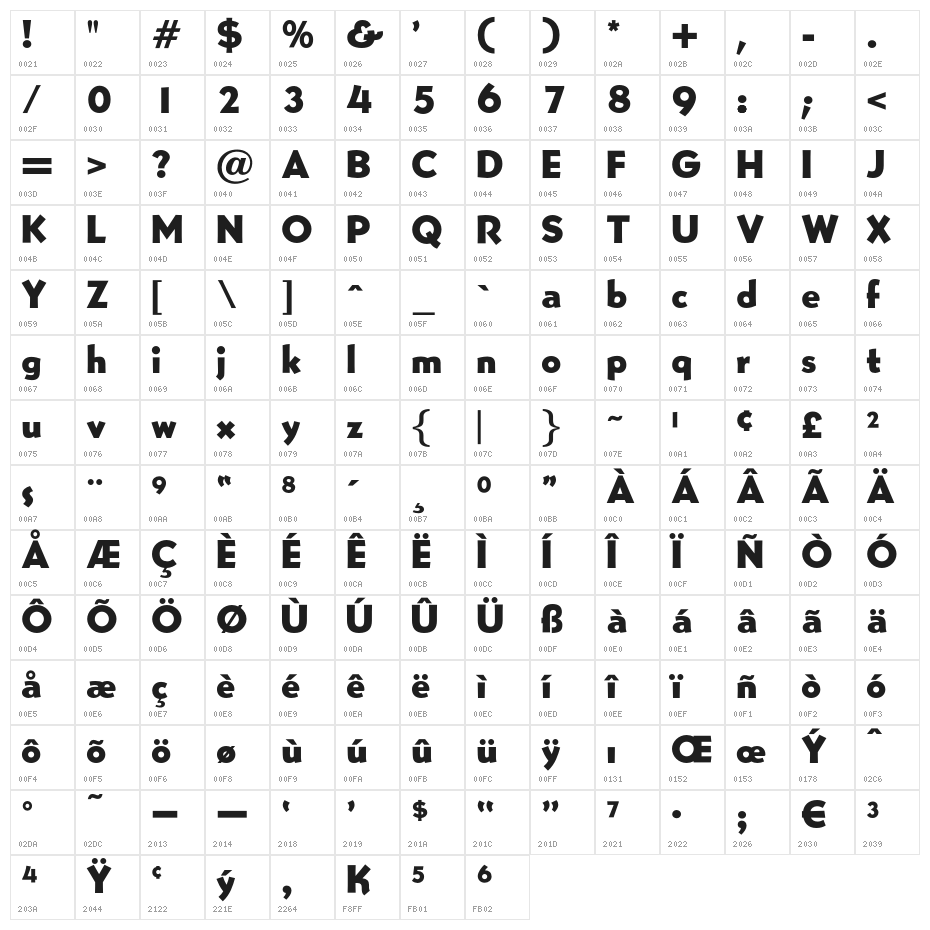 OPTIBernhardGothic-XHeavy Character Map