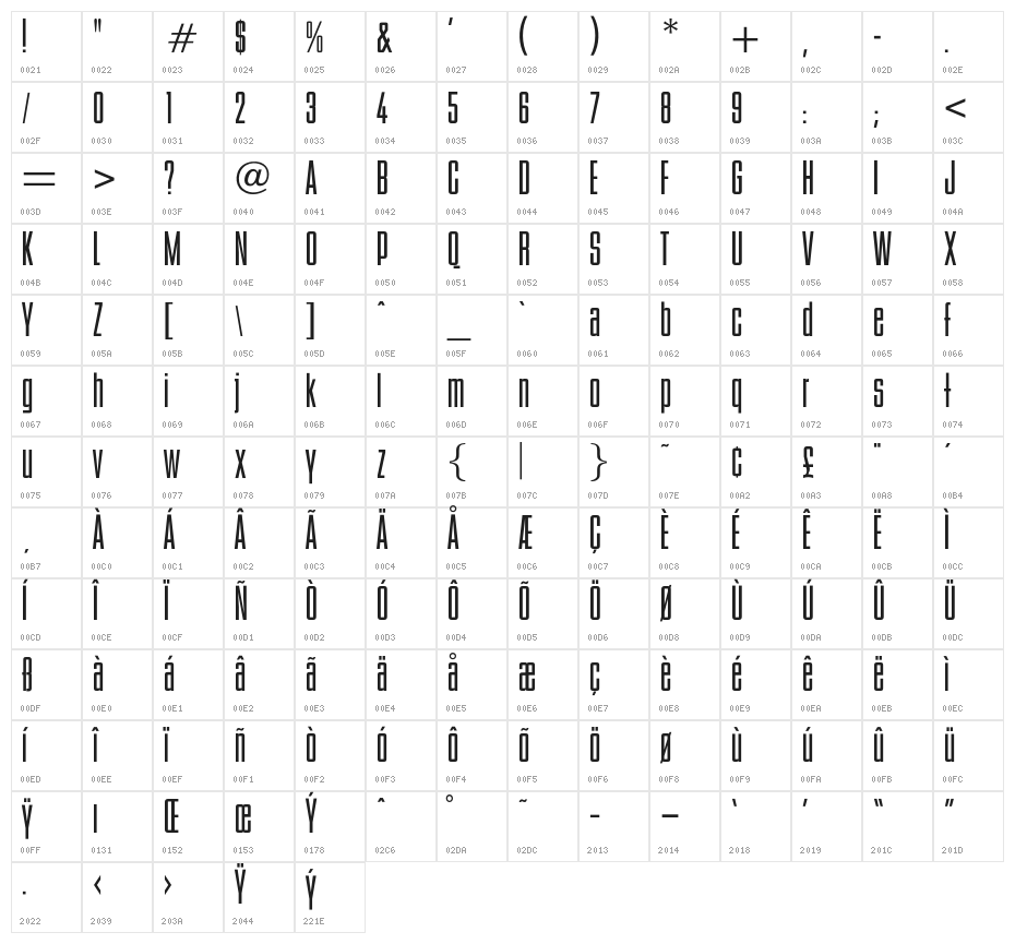 OPTIBinderStyle-Light Character Map