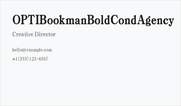 OPTIBookmanBoldCondAgency Business Card