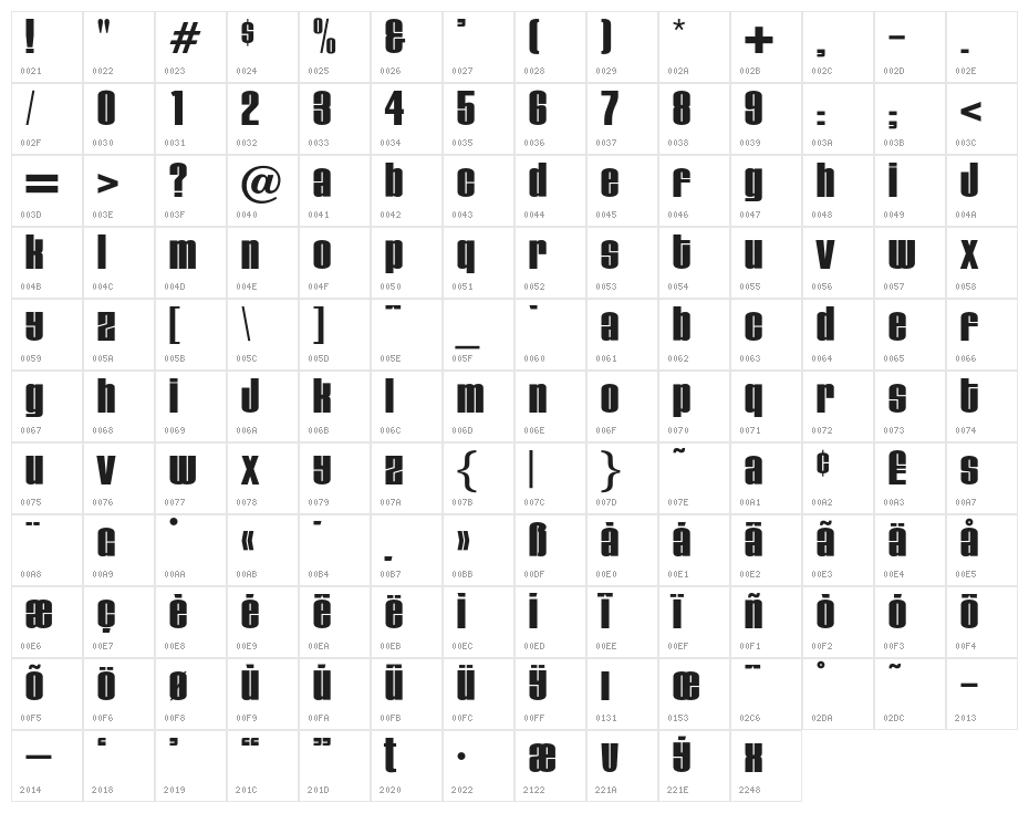 OPTIBuckley-Eight Character Map