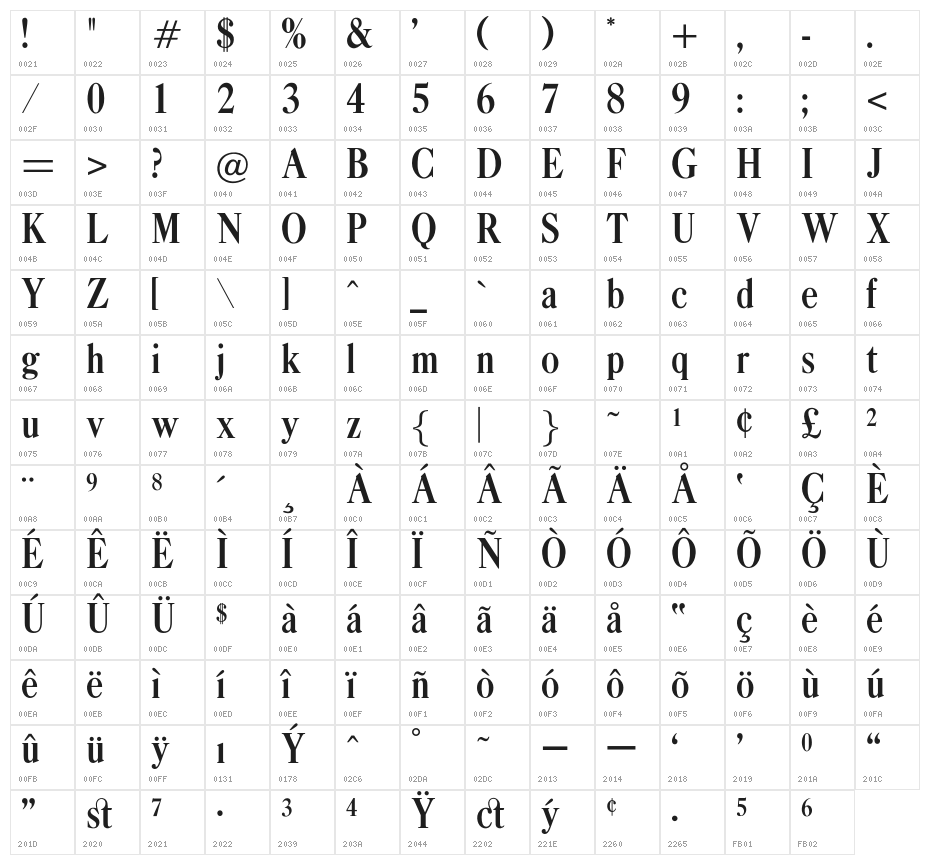 OPTICaslonBold-Cond Character Map