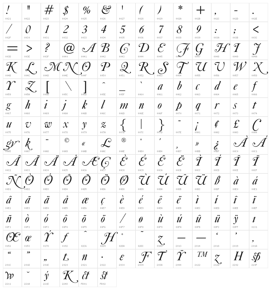 OPTICaslonFive-Swash Character Map