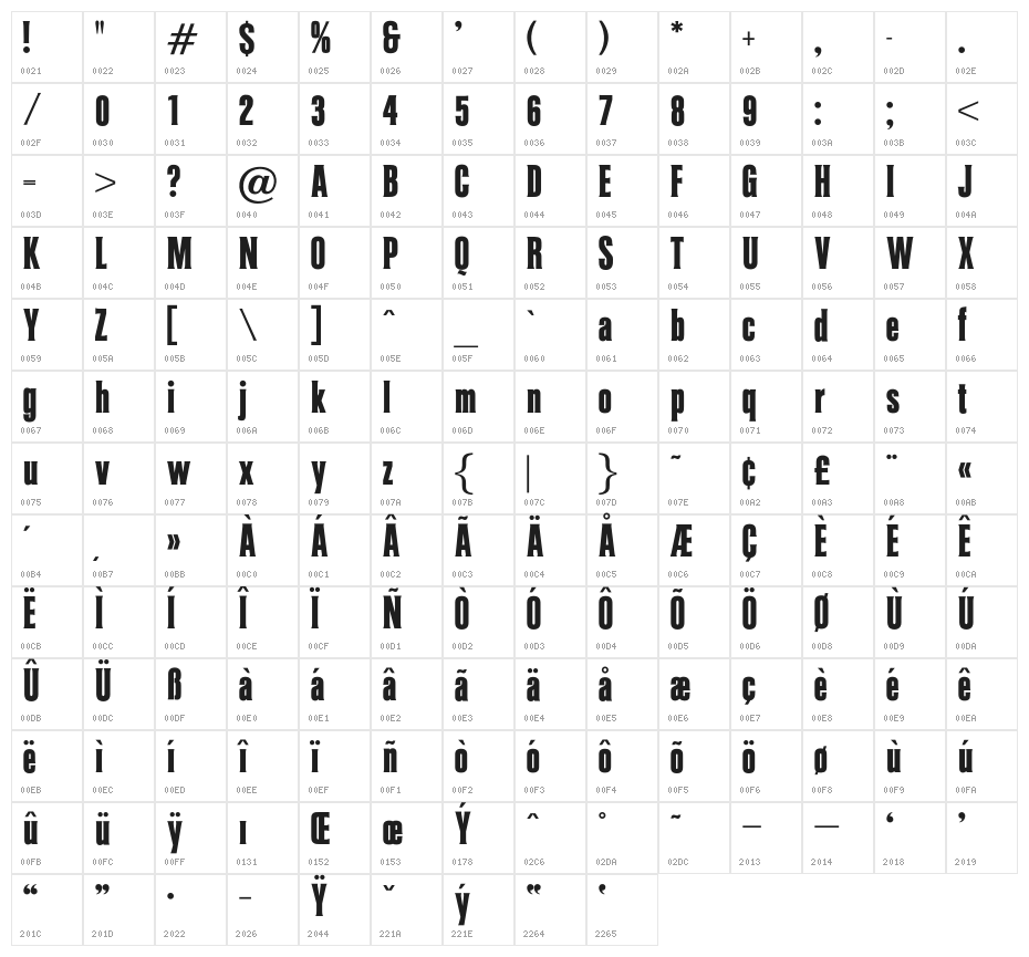 OPTICeasar-Regular Character Map