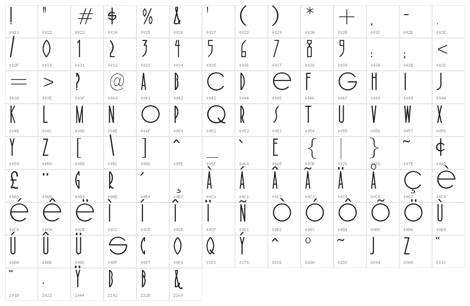 OPTICinema-Solid Character Map