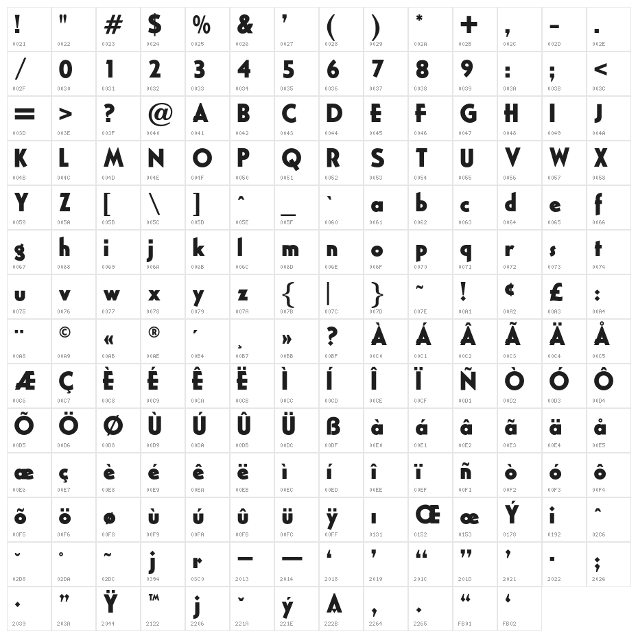 OPTICivet-Bold Character Map