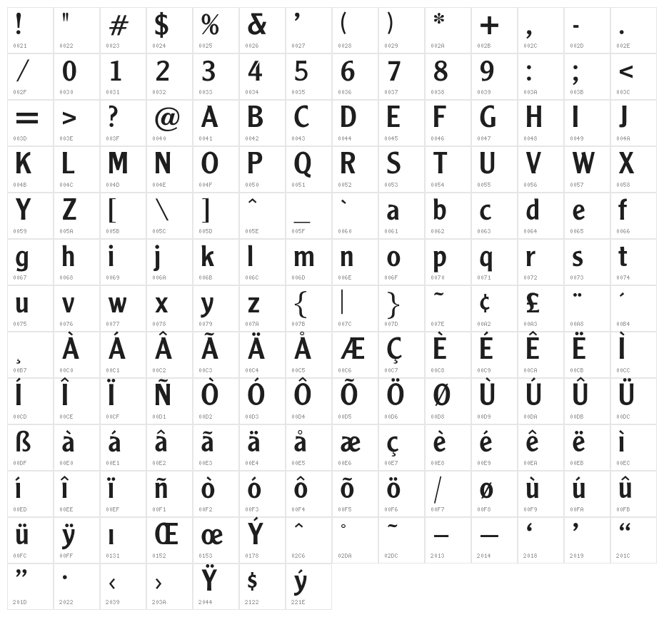 OPTIClearfaceGothicDemiAg Character Map