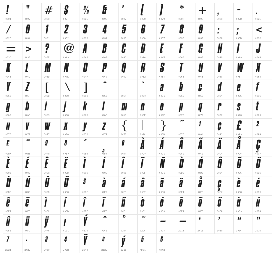 OPTICompit-Italic Character Map