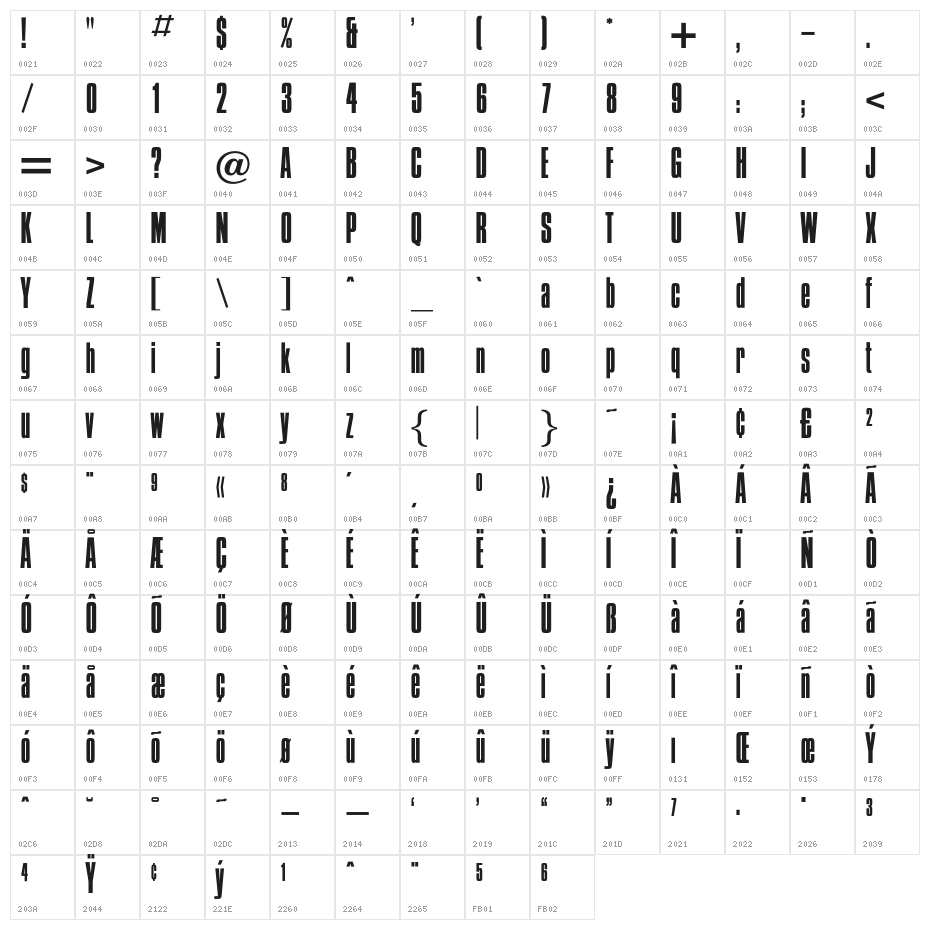 OPTICompit-Light Character Map