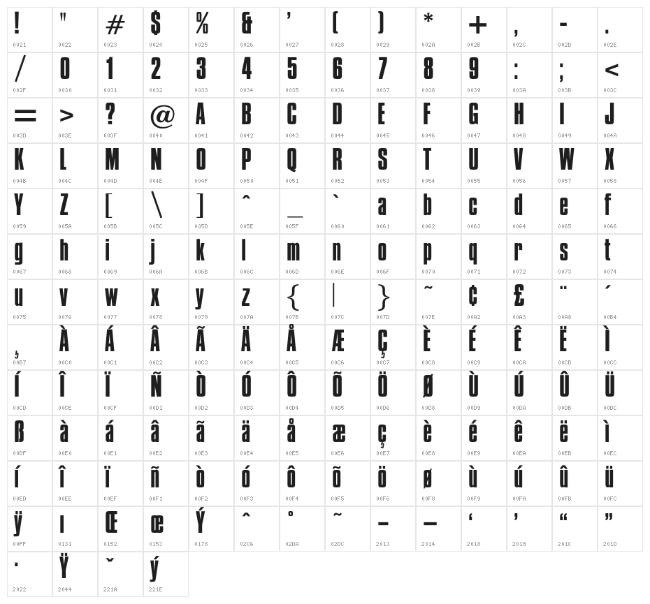 OPTICompit-Regular Character Map