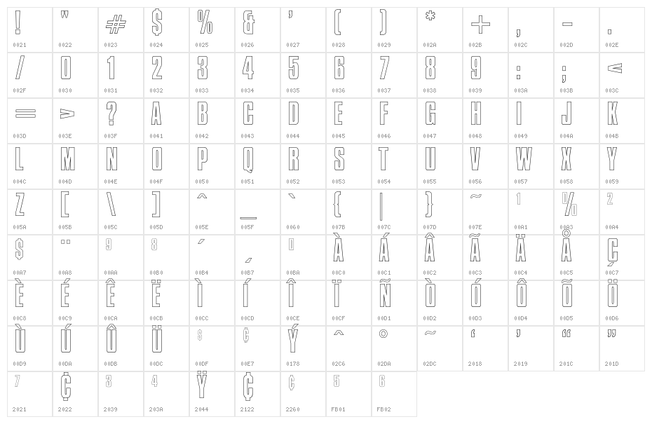 OPTICompitOutline Character Map