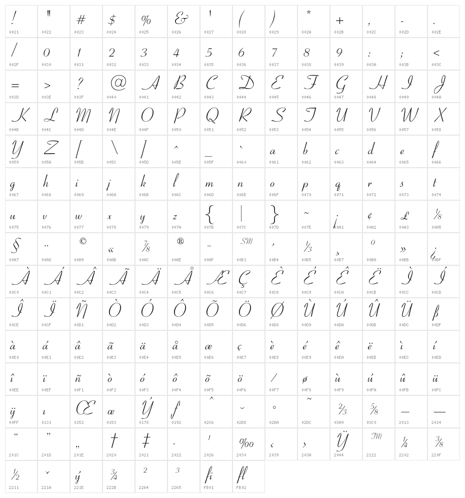 OPTICoyonet Character Map