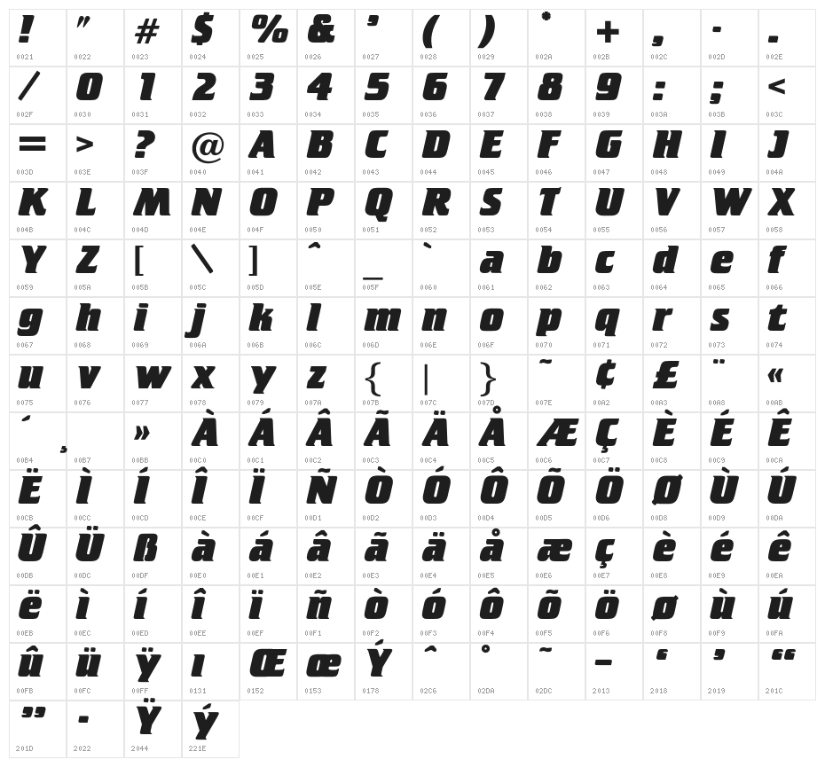 OPTICristetaXBoldItalic Character Map